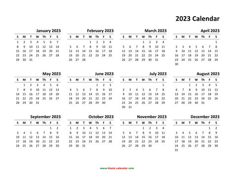 2023 Year Calendar Yearly Printable 2023 Calendar Free Printable