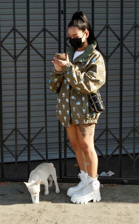 Bella Poarch In A White Boots Walks Her Dog On Melrose Ave In West