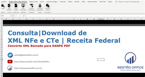 Planilha de Baixar XML NFe e CTe e DANFE PDF Gestão Office VBA