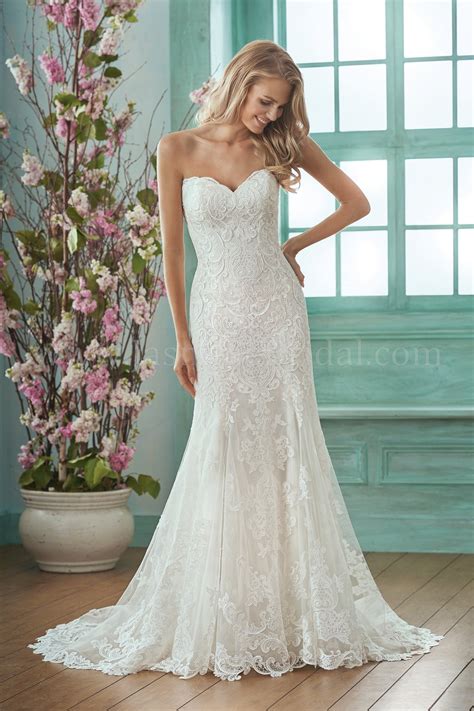 F201017 Sweetheart Strapless Embroidered Lace Silky Jersey Wedding Dress