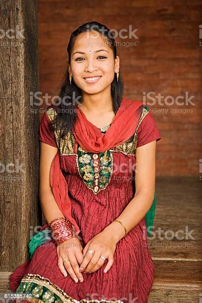 Portrait Of Young Nepali Girl Wearing Traditional Costume Bhaktapur