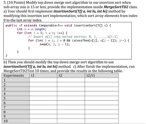 solved 5 10 points modify top down merge sort algorithm