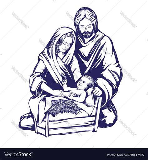 Christmas Story Mary Joseph And The Baby Jesus Vector Image