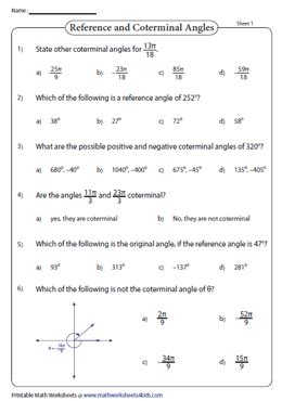 Reference Angles and Coterminal Angles Worksheets