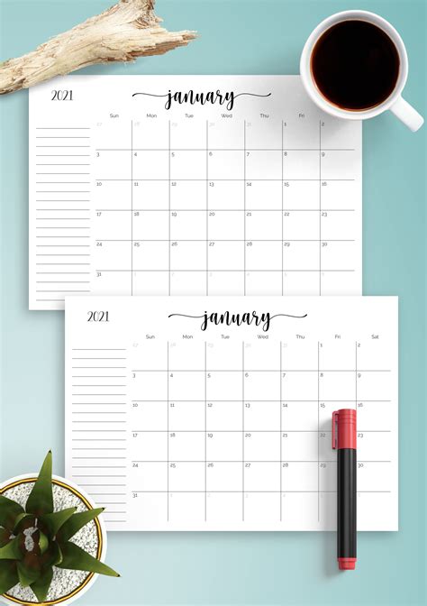 Printable Calendar With Notes