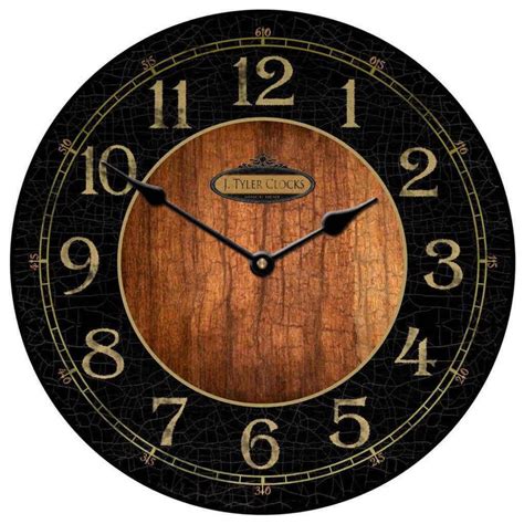 Black And Wood Large Wall Clock 10 48 Whisper Quiet Non Ticking Wood