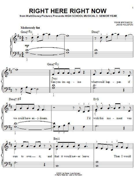 Right Here Right Now Sheet Music By High School Musical 3 Easy Piano