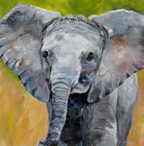 Art For Life Baby Elephant Original Oil Elephant Portrait © Saundra