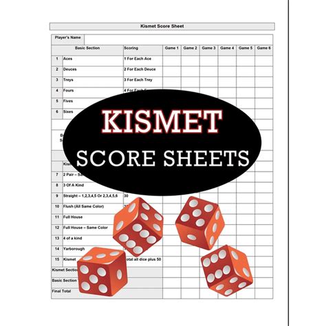 100 Kismet Score Pads Kismet Dice Game Score Book Kismet Dice Game