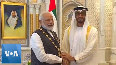 indian pm receives uae s highest civilian honor youtube