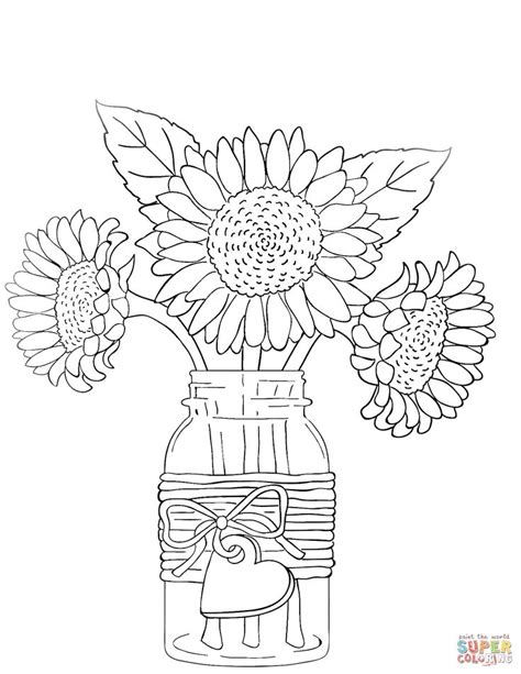 Sunflowers In Vase Super Coloring Sunflower Coloring Pages