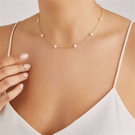 Lily Roo S Rose Silver Or Gold Ten Pearl Choker Necklace The