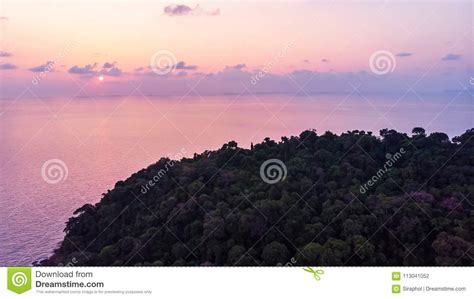 Aerial View Of Beautiful Beach And Sea With Coconut Palm Tree At Stock