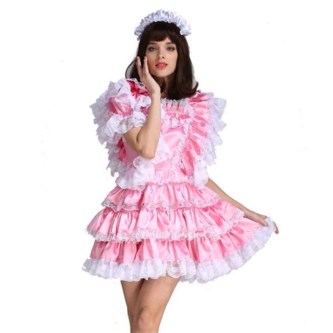 Gocebaby Sissy Women Maid Satin Pink Lockable Dress Costume Uniform