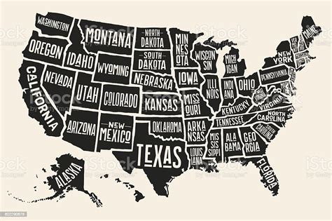 Poster Map United States Of America With State Names Stock Vector Art