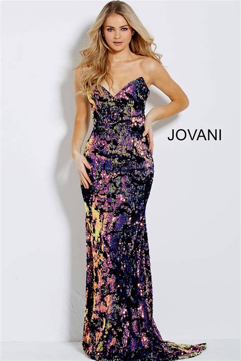 Jovani Black Multi Sequin Strapless Fitted Jovani Dress 62026 In 2021