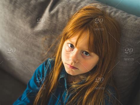 Cute Redhead Little Girl Looking At The Viewer Serious Cute Child
