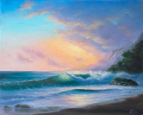 Sunset Sea Art Work Original Oil Painting On Canvas Etsy