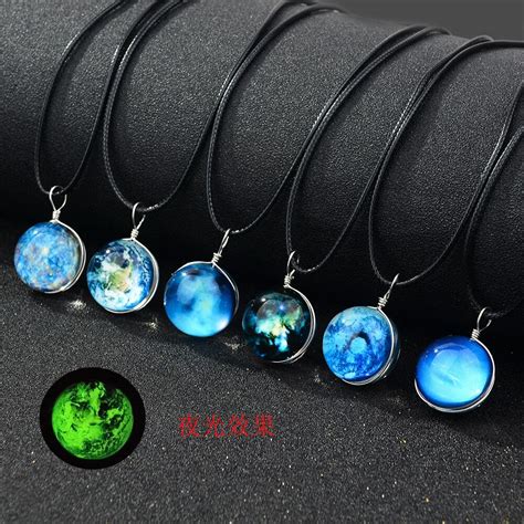 Necklace For Women Glow In The Dark Moon Necklace Galaxy Planet Glass