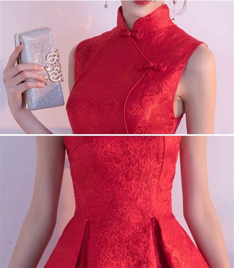 Red Fit Flare Qipao Cheongsam Wedding Dress Cozyladywear
