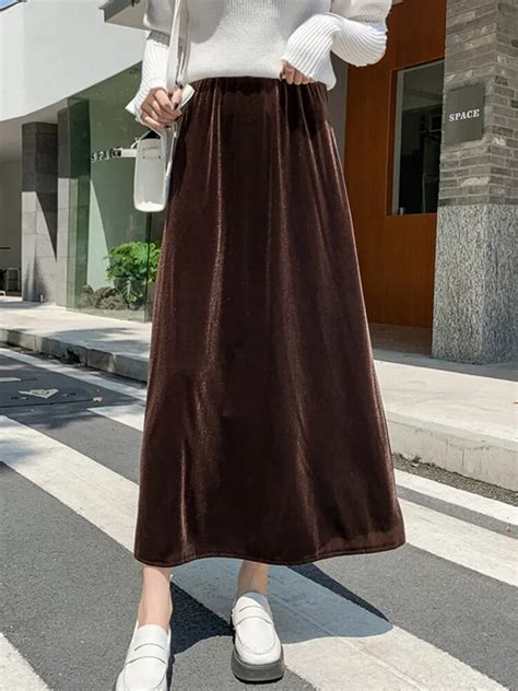 TIGENA Elegant Velvet Long Skirt For Women 2023 Autumn Winter Vintage