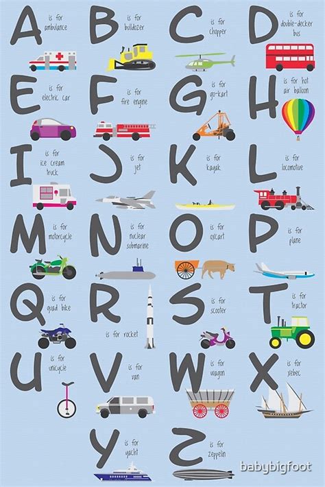 Transportationvehicles Alphabet By Babybigfoot Redbubble