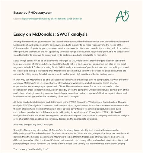 Essay On Mcdonalds Swot Analysis Phdessay