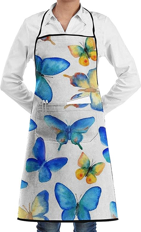 Watercolor Butterflies Aprons For Women And Men Kitchen Chef Apron With Pockets Amazon Co Uk