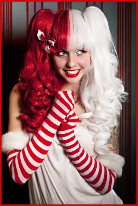 Redwhite Christmas Look Half Dyed Hair Dyed Hair Curled