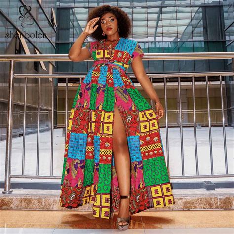 Shenbolen African Dresses For Women Ankara Print Clothes Maxi Dress
