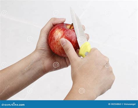 Woman Pealing Apple With Knife Stock Image Image Of Cutter Stainless
