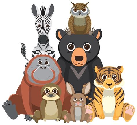 Free Vector Wild Animal Group On White Background