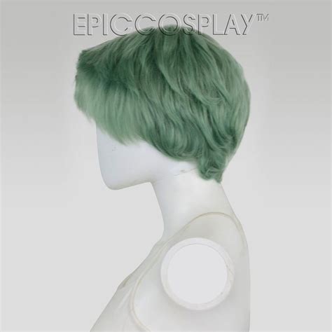The curtain hairstyle is a cut and style for men where the hair on top is left longer and styled with a middle part to create the appearance of curtains. Hermes - Jade Green Wig in 2021 | Short green hair, Short ...