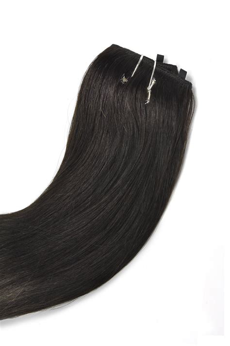 Quad Wefted Remy Clip In Human Hair Extensions Jet Black 1