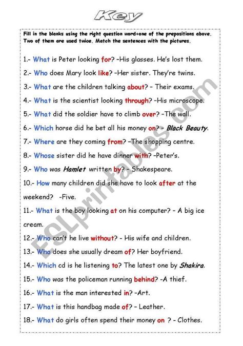 WH-QUESTIONS WITH PREPOSITIONS (B&W VERSION + KEY INCLUDED) | Grammar