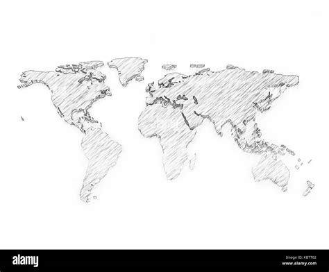 Mapa Del Mundo 3d De Dibujo A Lápiz Aislado Sobre Fondo Blanco