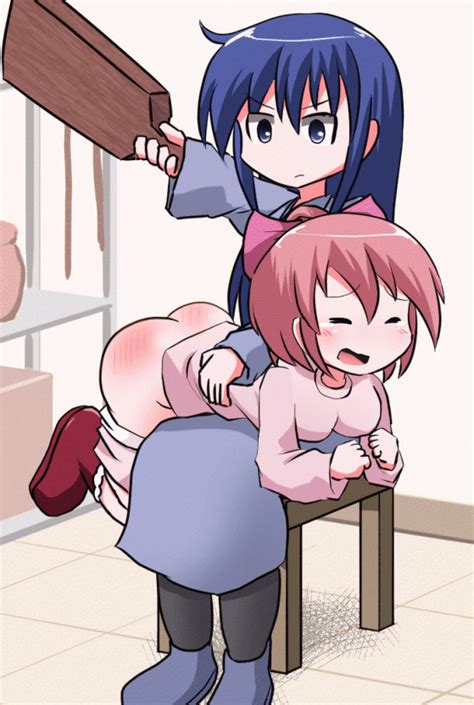 2girls Animated Animated  Ass Blush Bow Breasts Butt Crack Chair Hair Bow Holding Keyneq Long