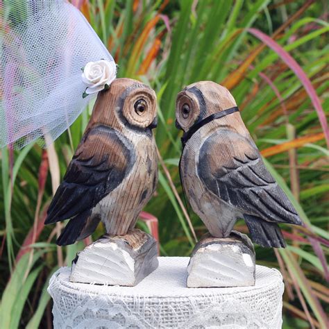 Rustic Owl Wedding Cake Topper Carved Bride And Groom Snowy Owl Cake