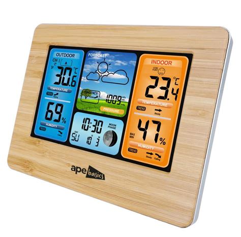 Wireless Sensor Lcd Display Weather Station Clock Wood At Mighty Ape Nz