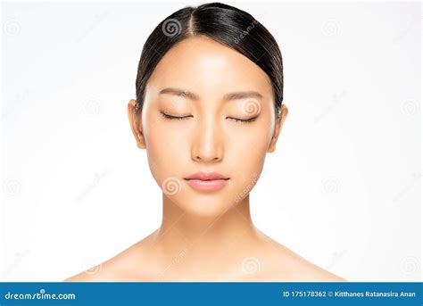 Portrait Beautiful Young Asian Woman Clean Fresh Bare Skin Concept