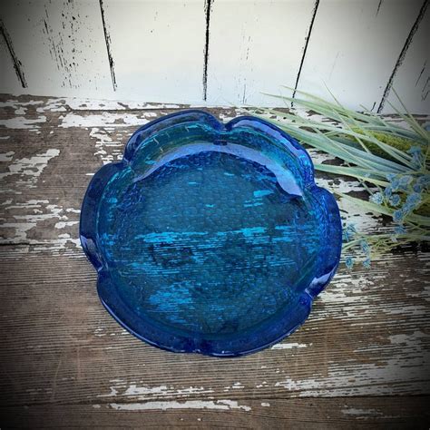 Vintage Blenko Blue Glass Candy Dish Flower Shaped Trinket Etsy
