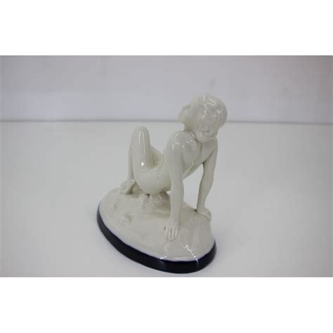 Vintage Ceramic Sculpture Representing A Nude Seated Woman Art Deco My Xxx Hot Girl