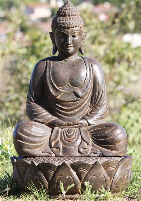 Sold Stone Japanese Buddha On Lotus Base 26 96ls254 Hindu Gods
