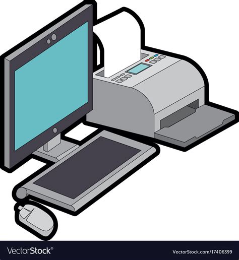 Computer Desktop With Printer Royalty Free Vector Image