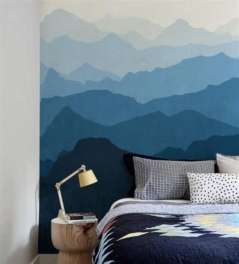 Mountain Mural Wallpaper Ocean Blue Ombre Mountain Extra