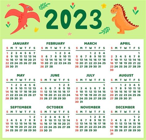 Premium Vector Childrens Calendar Template For 2023 Bright