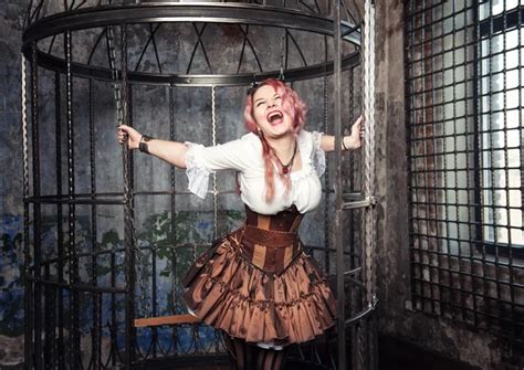 Screaming Beautiful Steampunk Woman In The Cage Stock Image Everypixel