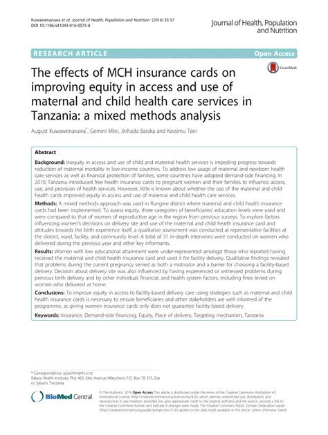 Advancing health equity (pdf) explains why health inequities hurt public health. (PDF) The effects of MCH insurance cards on improving equity in access and use of maternal and ...