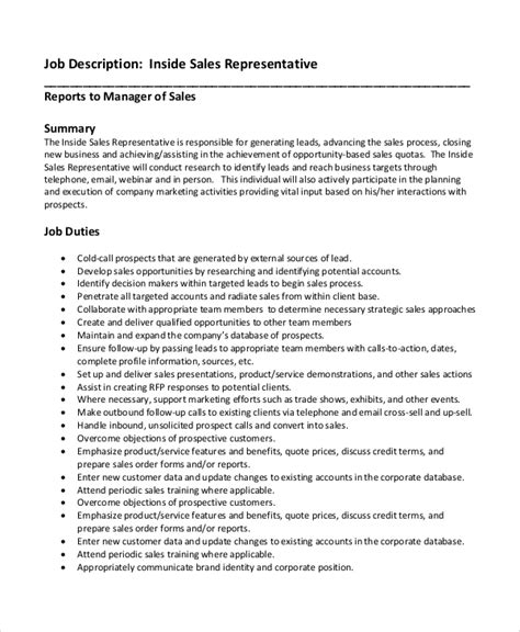 Free 9 Sales Representative Job Description Samples In Ms Word Pdf