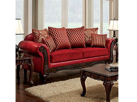 Marcus Traditional Style Red Leatherette Fabric Sofa Shop For
